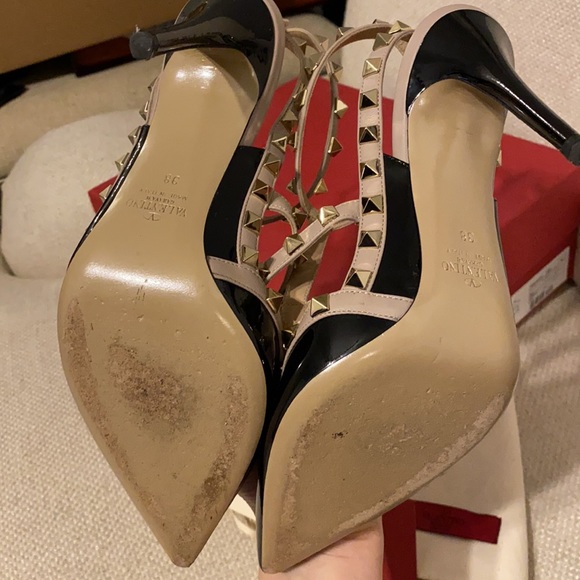 Valentino Rockstud Black Pumps Patent Ankle Strap - Picture 6 of 9